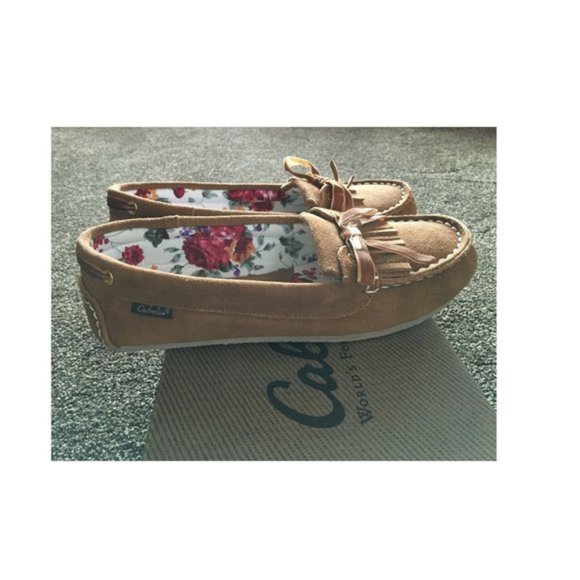 Cabela's Moccasin Suede Slippers Shoes Cognac Tan Women's One-Eye Kiltie… - Picture 3 of 8